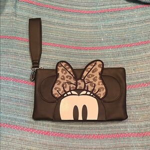 Disney Minnie Mouse Wristlet Clutch in Black with Leopard Bow